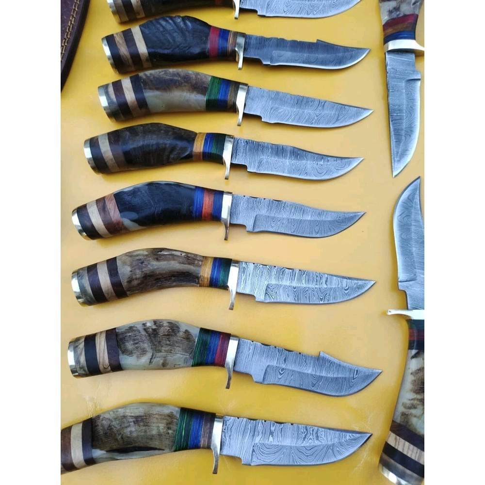 Lot Of 20 6 Inch Handmade Damascus Steel Skinner Knives Ram Horn Free Sheath 5
