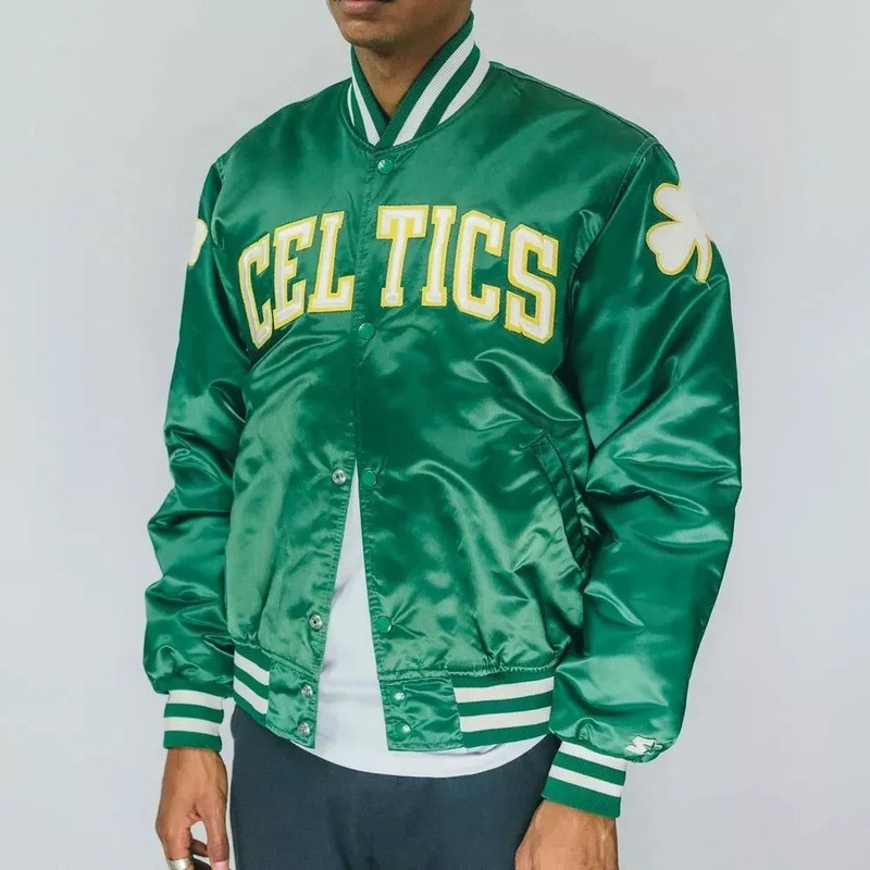 Boston Celtics Green Satin Varsity Jacket for Men NBA Bomber Perfect for Game Day