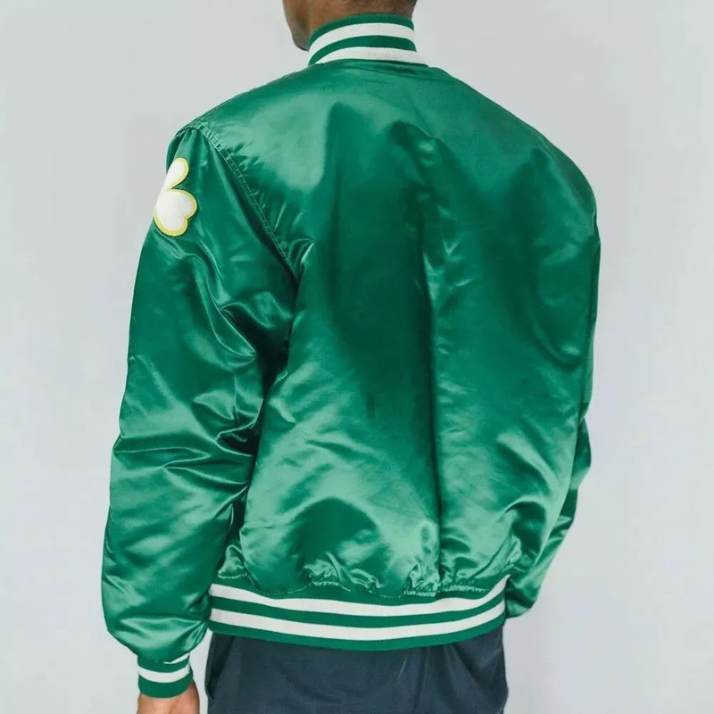 Mens Boston Celtics Green Satin Bomber Jacket Stylish NBA Varsity Look