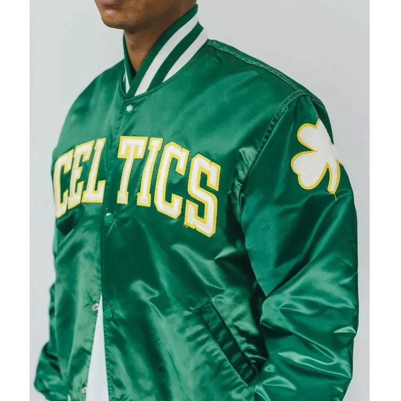 NBA Boston Celtics Green Satin Varsity Jacket Mens Comfortable Game Day Bomber