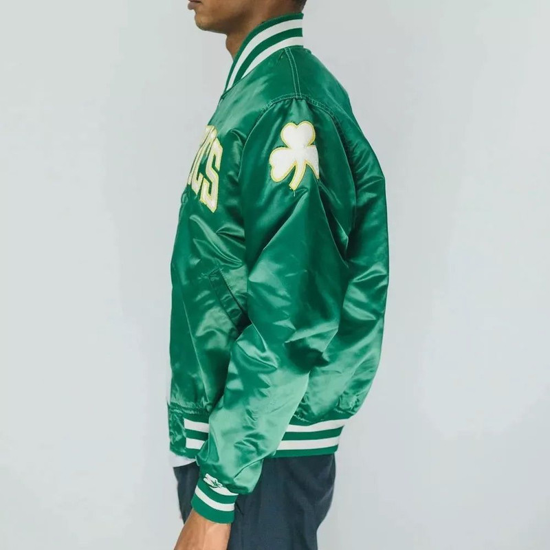 Boston Celtics Green Satin Bomber Jacket for Men NBA Style Varsity Look