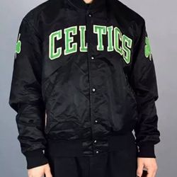 nba boston celtics varsity bomber jacket – vintage black satin full-snap basketball apparel stylish & comfortable jacket