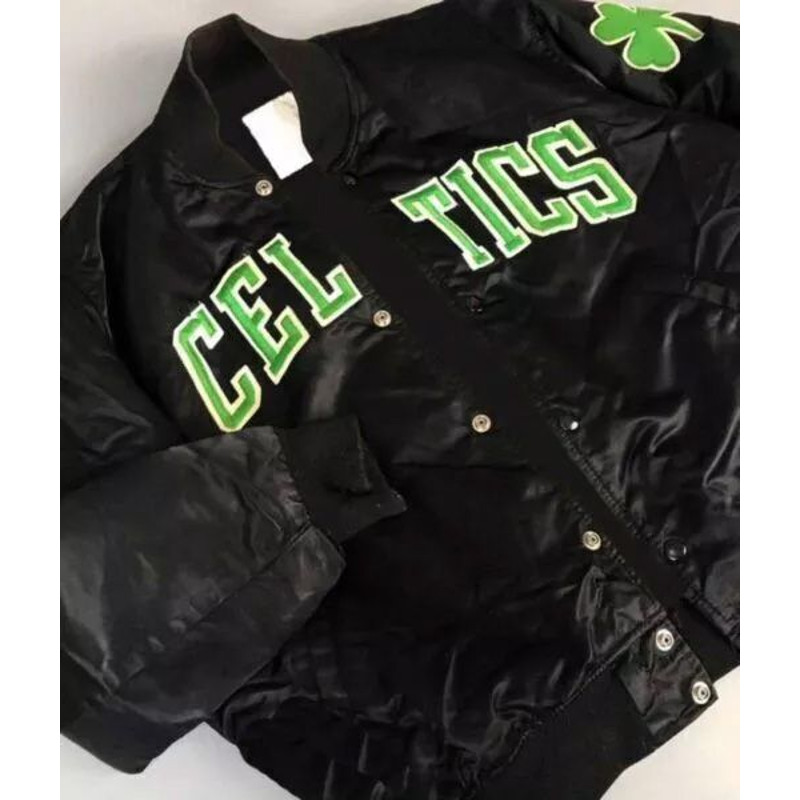 Boston Celtics Black Varsity Bomber Jacket  Unisex NBA Sportswear for Fans and Players