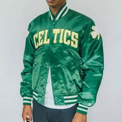boston celtics satin varsity bomber jacket – vintage nba full-snap basketball jackets for men | stylish & comfortable