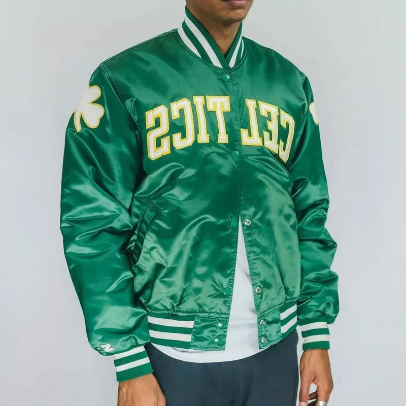 NBA Boston Celtics Satin Bomber Jacket Vintage FullSnap Varsity Jacket for Men Women