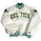 Vintage Boston Celtics Satin Varsity Bomber Jacket FullSnap NBA Team Apparel for Fans