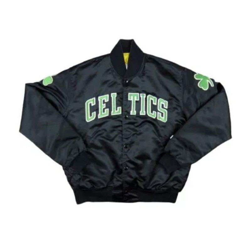 Vintage Boston Celtics FullSnap Varsity Bomber Jacket Satin NBA Apparel for Basketball Fans