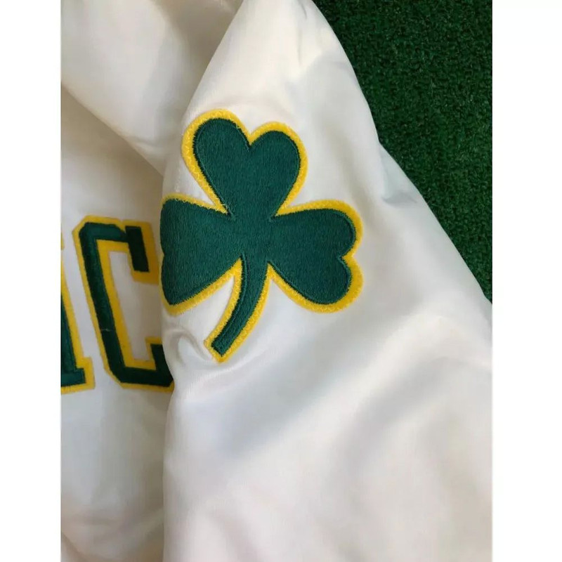 NBA Boston Celtics Satin Varsity Bomber Jacket Vintage FullSnap Jacket for Game Day Style
