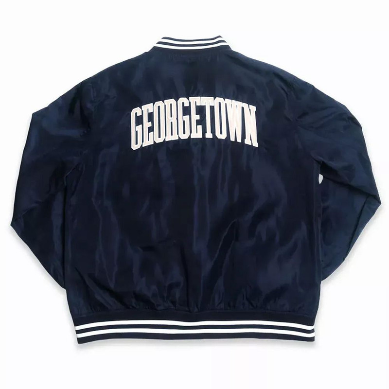 Georgetown Hoyas FullSnap Satin Varsity Jacket  Navy Blue Comfortable  Stylish for Fans
