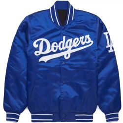 mlb la dodgers varsity jacket - blue satin baseball letterman bomber jacket for men & women, stylish fan gear