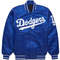 LA Dodgers MLB Varsity Jacket Blue Satin Baseball Bomber Jacket with Embroidered Team Logos