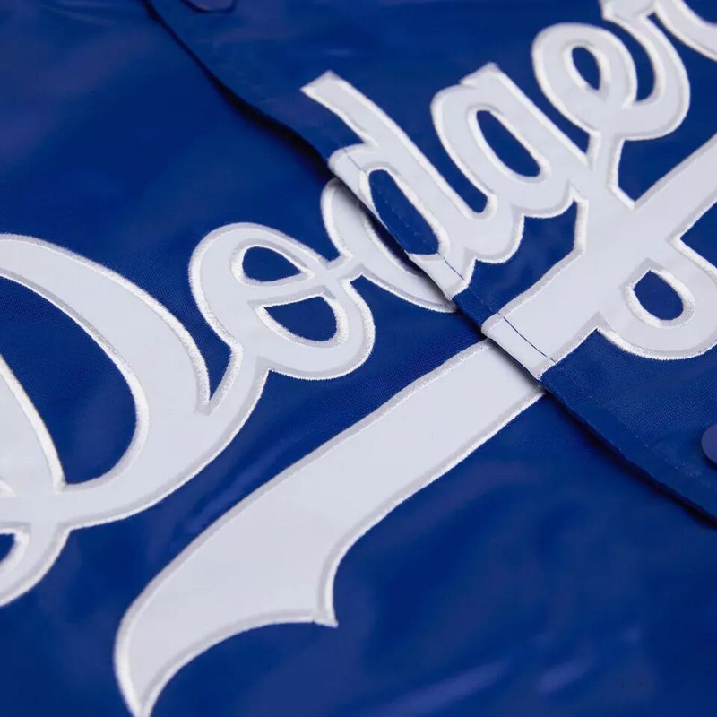LA Dodgers Satin Varsity Bomber Jacket Stylish MLB Blue Baseball Jacket with Embroidered Logos