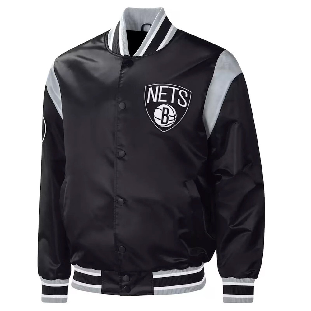 Brooklyn Nets Satin Letterman Jacket Full Snap Baseball Style Perfect for NBA Enthusiasts