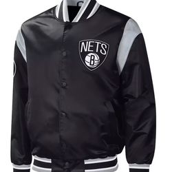 brooklyn nets varsity jacket | full snap satin letterman baseball style | perfect for nba fans & stylish outfits