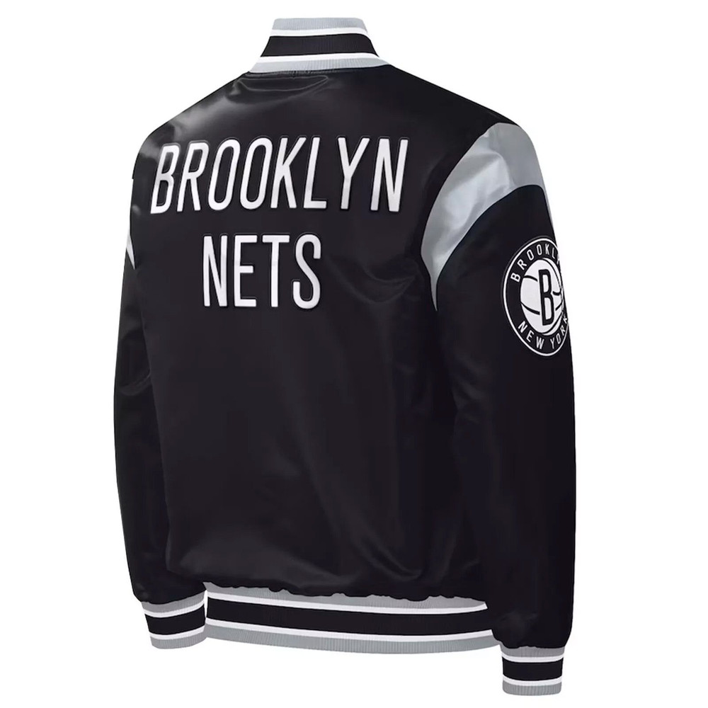Stylish Brooklyn Nets Varsity Jacket Full Snap Satin Baseball Jacket for Dedicated Fans