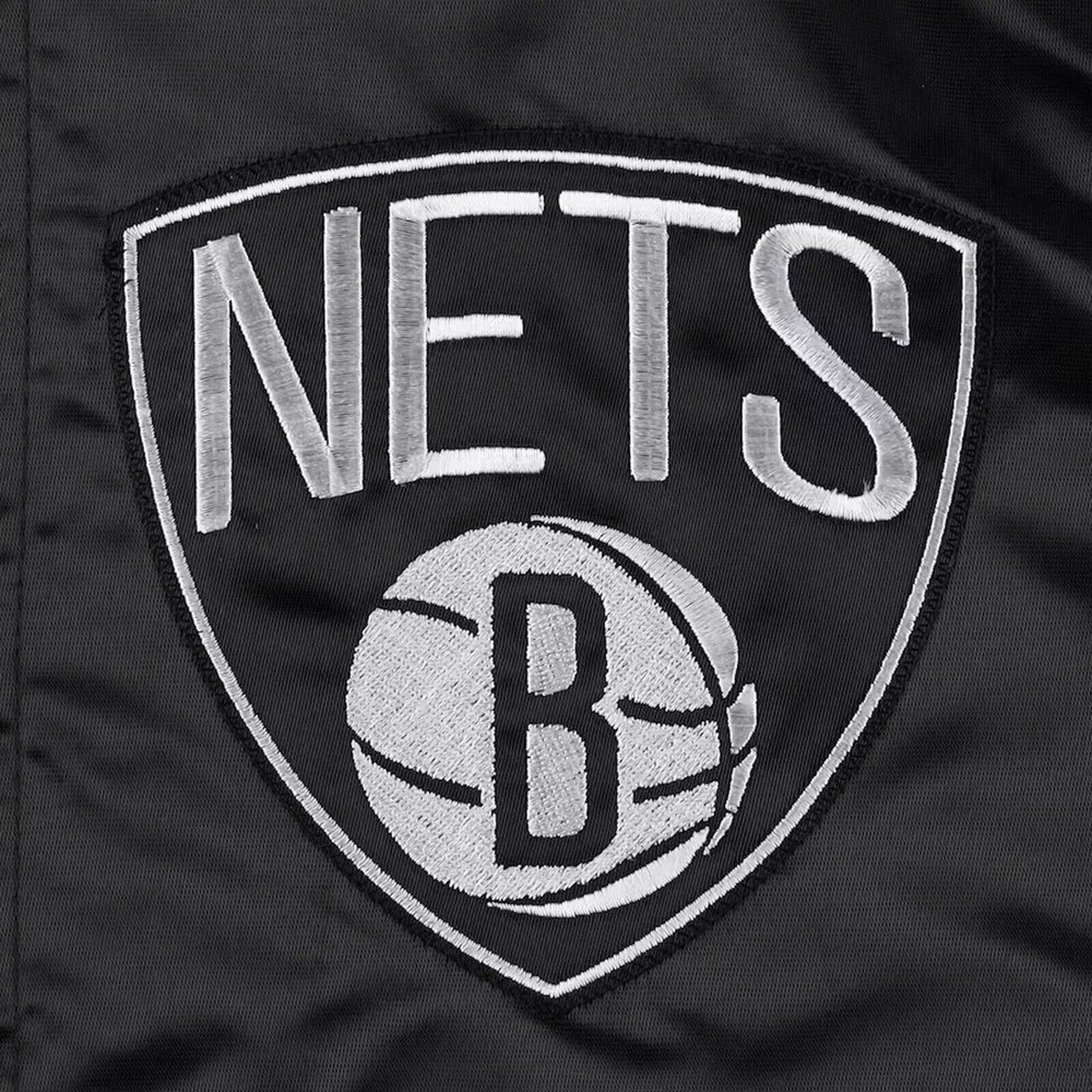Full Snap Brooklyn Nets Varsity Jacket Satin Letterman Style Ideal for NBA Fans and Casual Wear