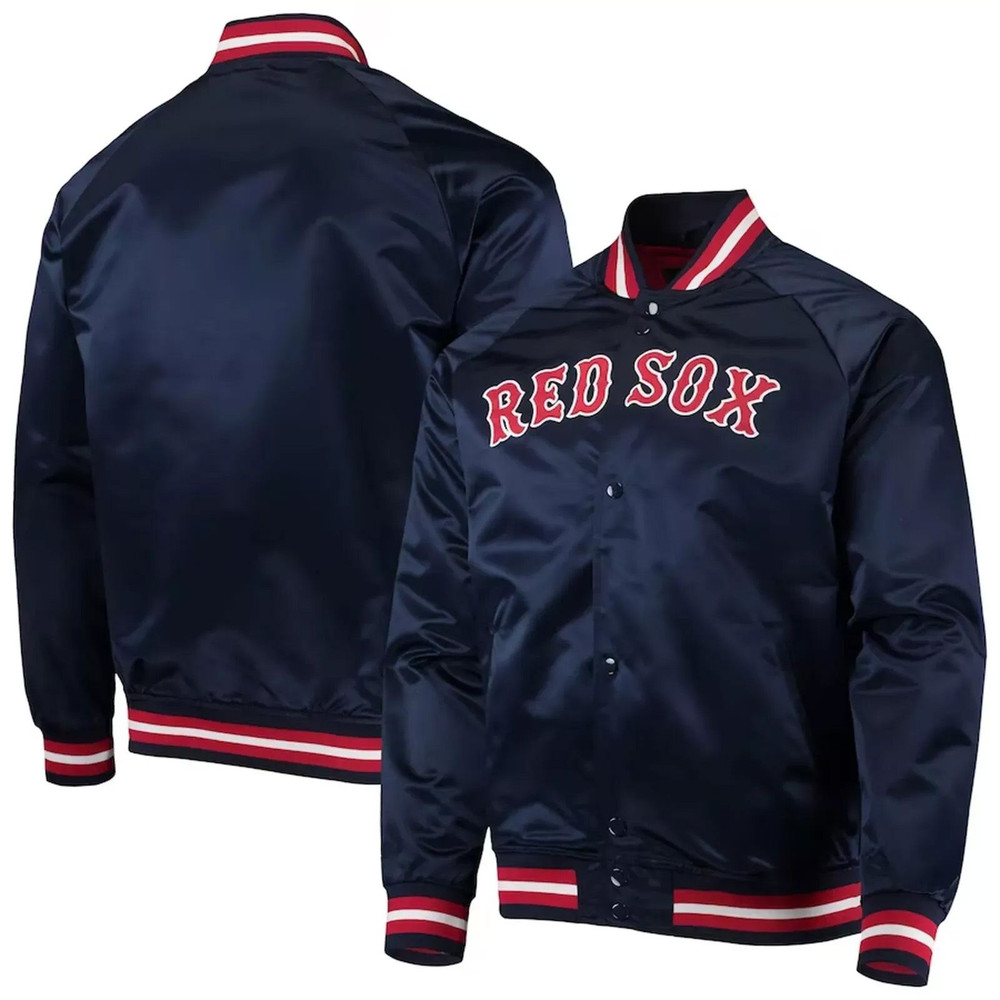 Boston Red Sox Satin Varsity Jacket Navy FullSnap Raglan Style for MLB Fans