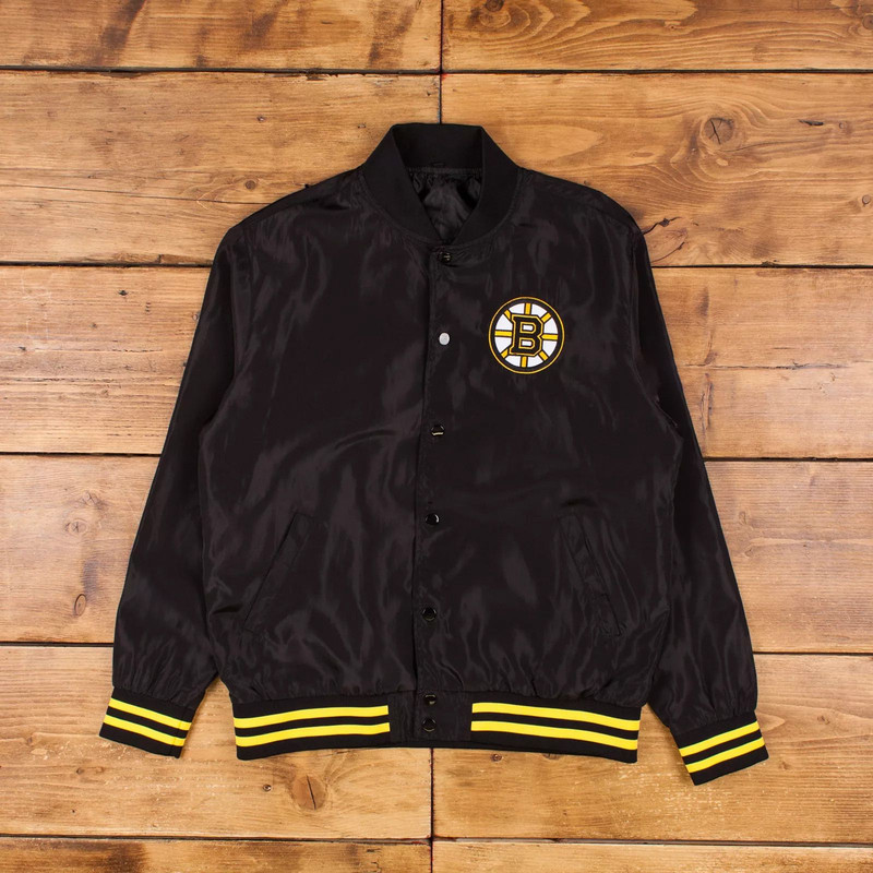 NHL Boston Bruins varsity jacket with fullsnap closure and embroidered team logo