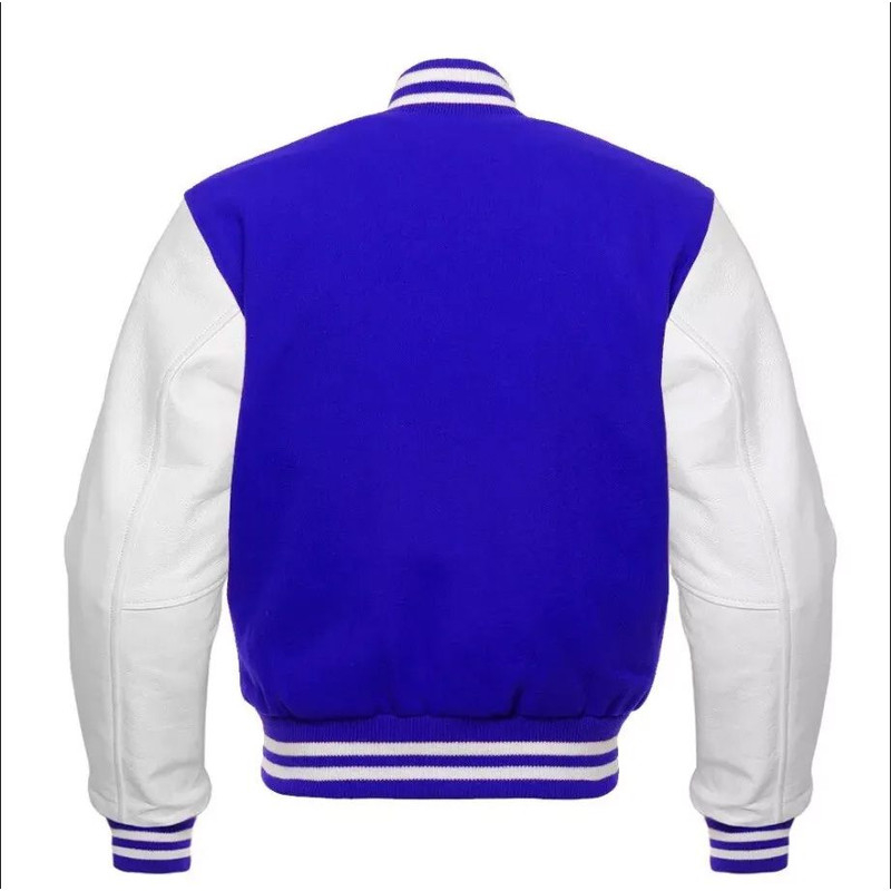 Stylish Mens Varsity Bomber Jacket with Real Leather Sleeves and Wool Blend Body