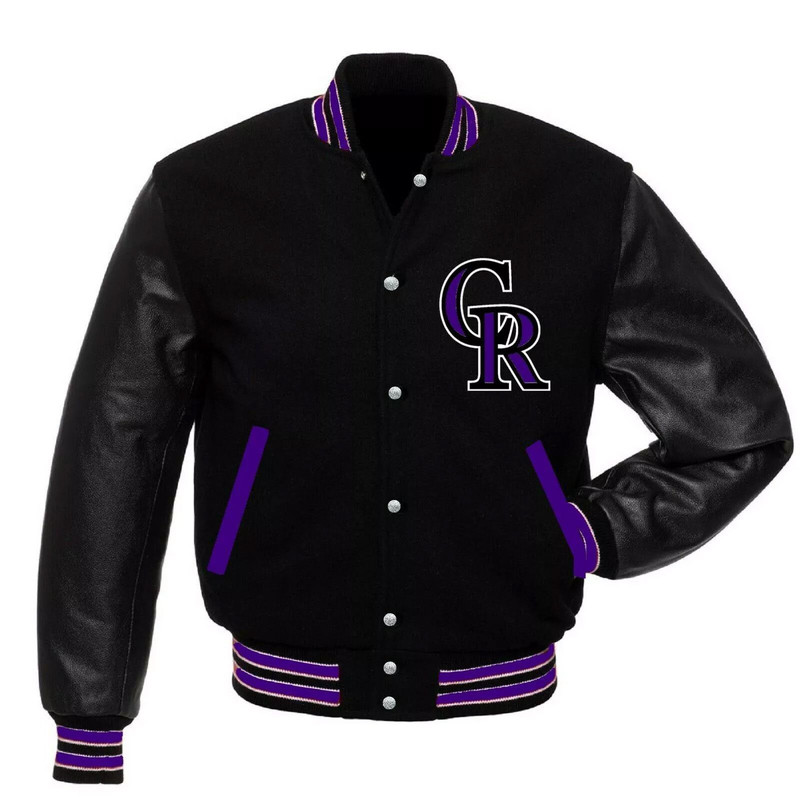 Colorado Rockies black varsity jacket wool body and leather sleeves MLB fan gear