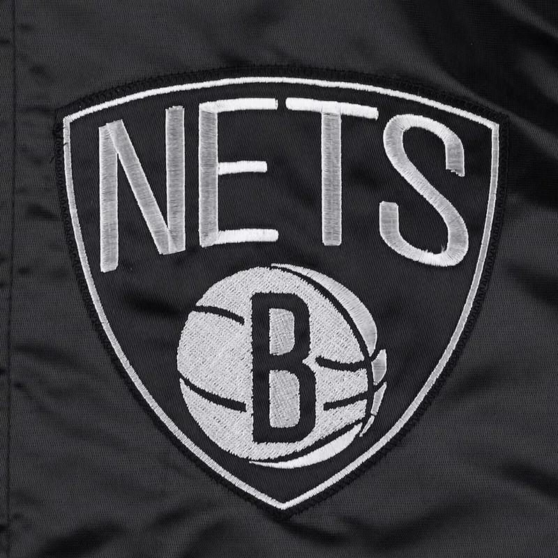 NBAinspired Brooklyn Nets satin baseball jacket for men with embroidered team logo