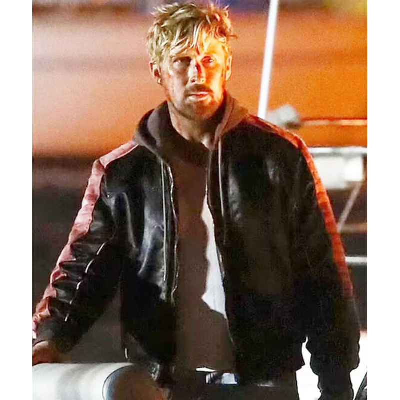 Handmade Fall Guy varsity jacket with custom ribbed cuffs and snapbutton front closure