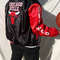 Black and red Chicago Bulls satin varsity jacket for men lightweight basketball fan bomber