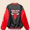 NBA Chicago Bulls satin bomber jacket with varsity style for men in black and red