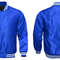 Blue satin varsity jacket with quilted lining and ribbed collar cuffs and hem