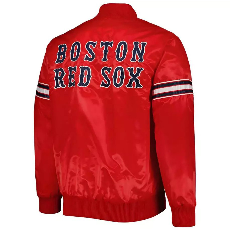 Classic MLB bomber jacket in red satin with quilted lining and athletic fit