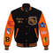 NHL Original Six varsity jacket with orange leather sleeves and black wool body