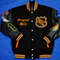 Black sleeve varsity NHL jacket featuring original six teams in bold layout