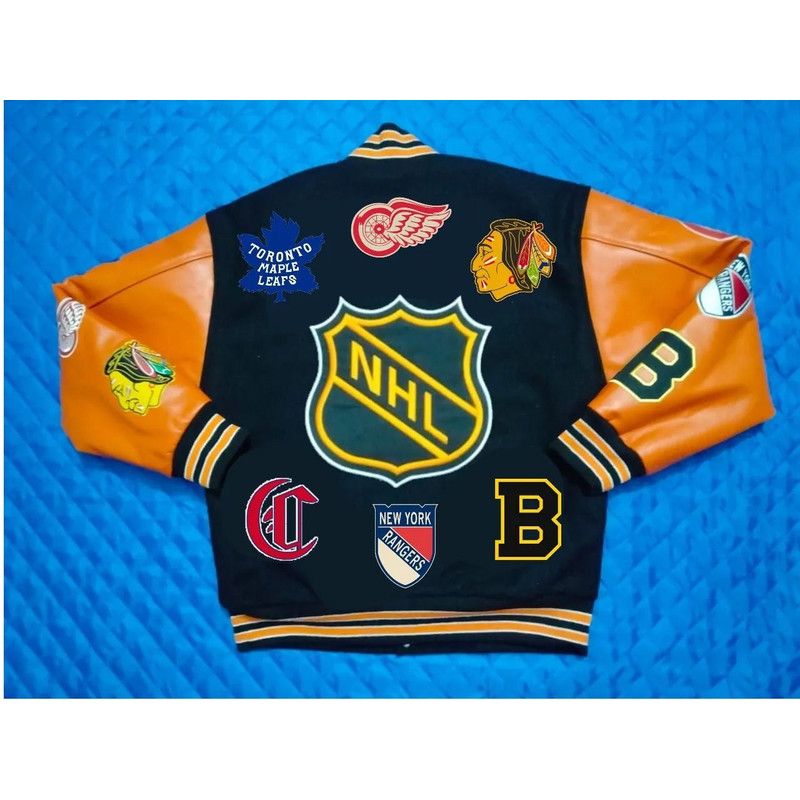 Collegestyle NHL letterman jacket honoring six founding teams