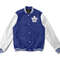 Toronto Maple Leafs Varsity Jacket Blue White with Real Leather Sleeves NHL Fan Apparel