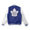 Blue and White Letterman Jacket Maple Leafs with Team Patches and Wool Leather Combo