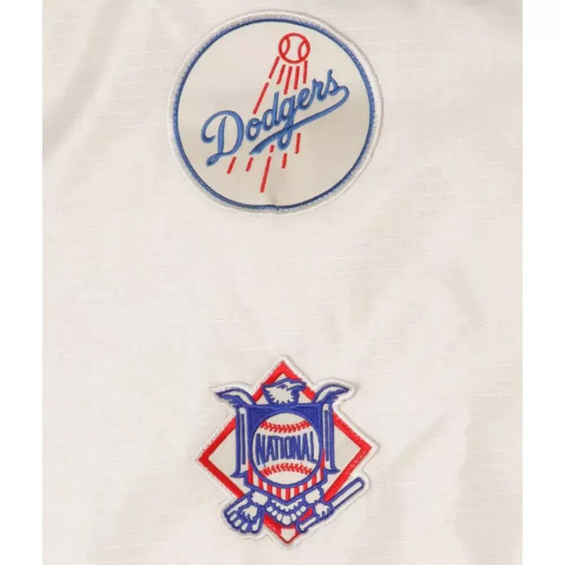 Embroidered LA Dodgers World Series jacket black white satin bomber with ribbed cuffs and hem