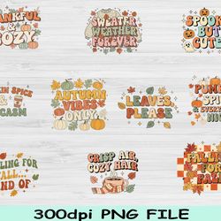 fall png bundle, autumn clipart pack, pumpkin spice sublimation graphics, cozy fall aesthetic png for diy shirts, mugs