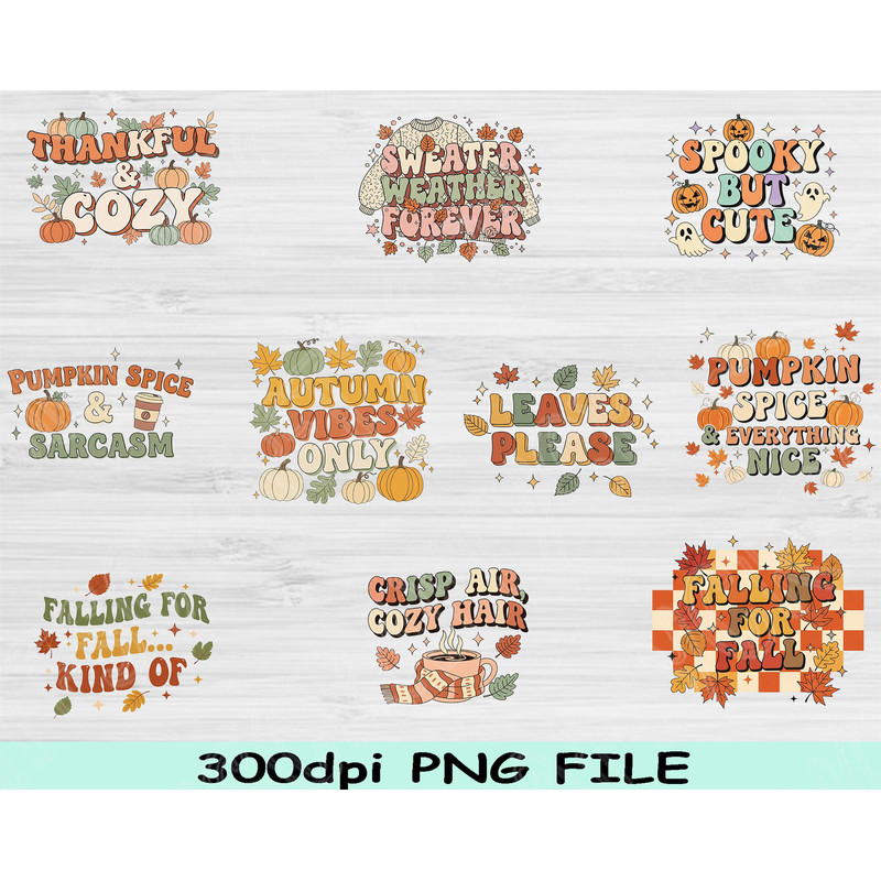 Fall PNG Bundle Autumn Clipart Pack Pumpkin Spice Sublimation Graphics Cozy Fall Aesthetic Png For  0