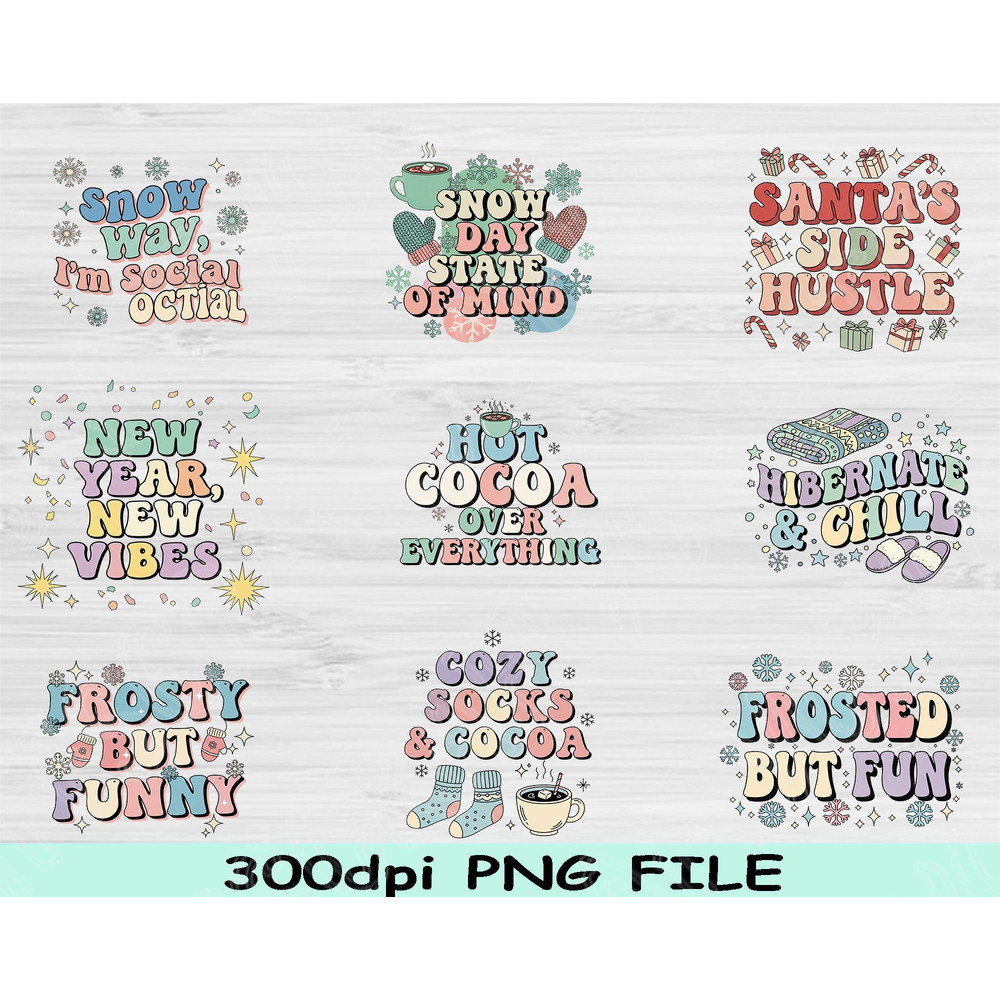 Winter PNG Bundle Cozy Snowflake Clipart Pack Christmas Hot Cocoa Sublimation Graphics Holiday Aest 0