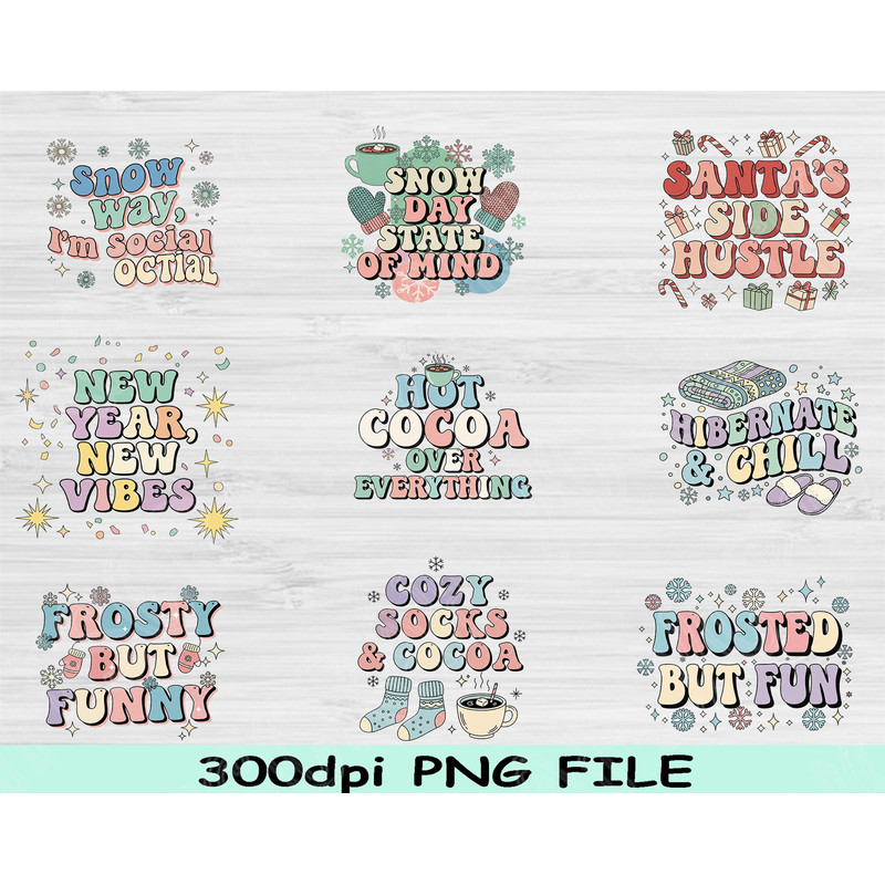 Winter PNG Bundle Cozy Snowflake Clipart Pack Christmas Hot Cocoa Sublimation Graphics Holiday Aest 0