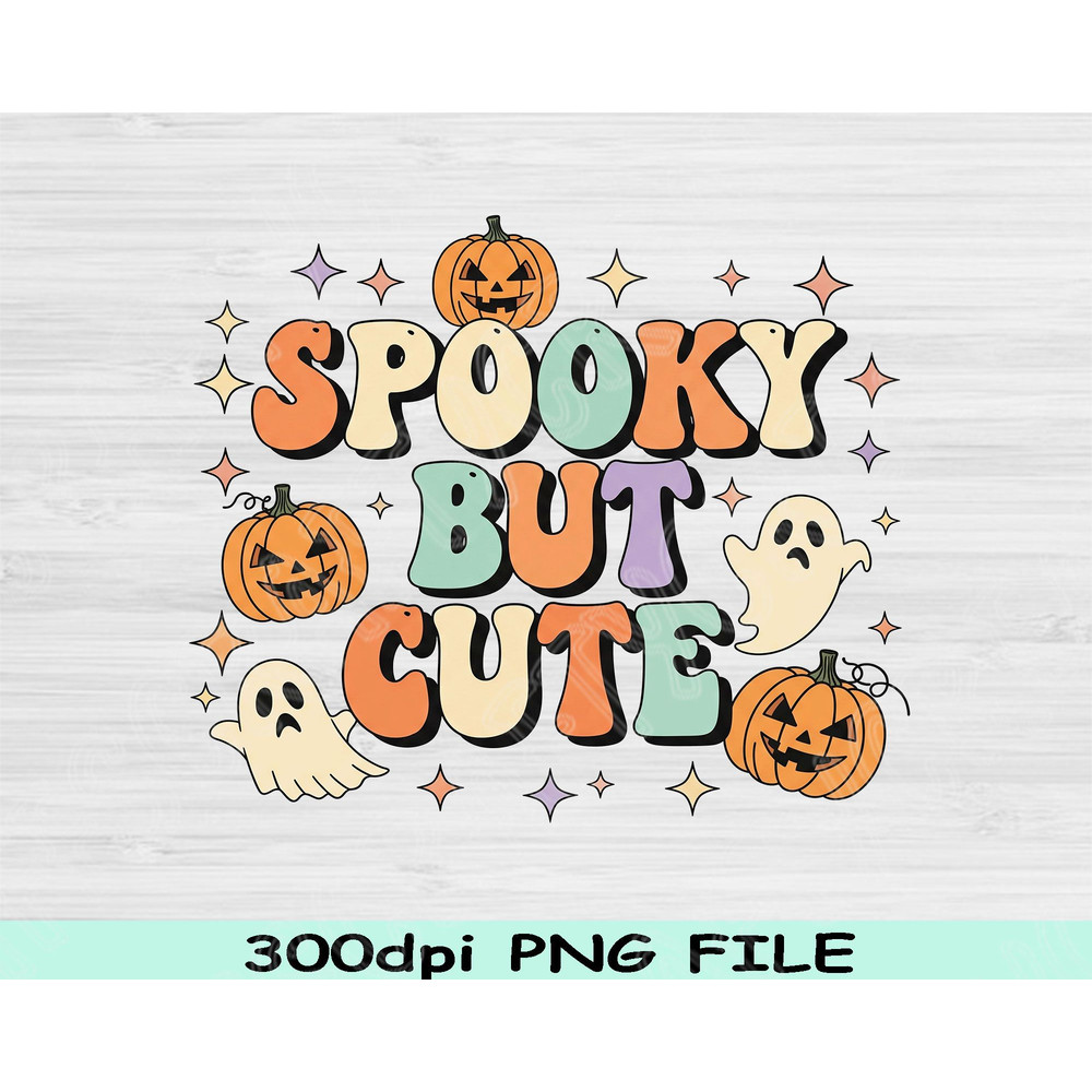 Spooky But Cute PNG Halloween Sublimation Design Cute Ghost Clipart Pastel Kawaii Halloween PNG For