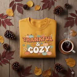 thankful and cozy png, fall quote png, autumn sublimation design, cozy thanksgiving png, pumpkin spice clipart for shirt