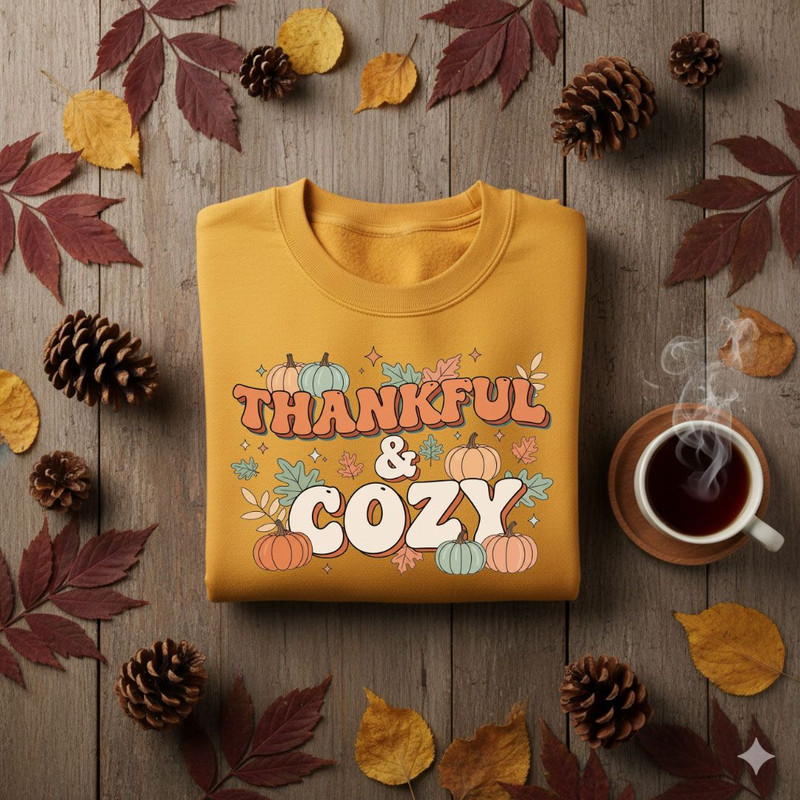 Thankful And Cozy PNG Fall Quote PNG Autumn Sublimation Design Cozy Thanksgiving PNG Pumpkin Spice  0
