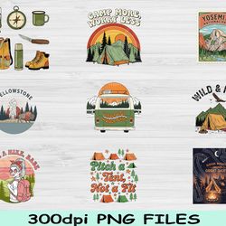 retro camping png bundle, national park inspired designs, vintage adventure pngs, outdoor sublimation clipart,wilderness