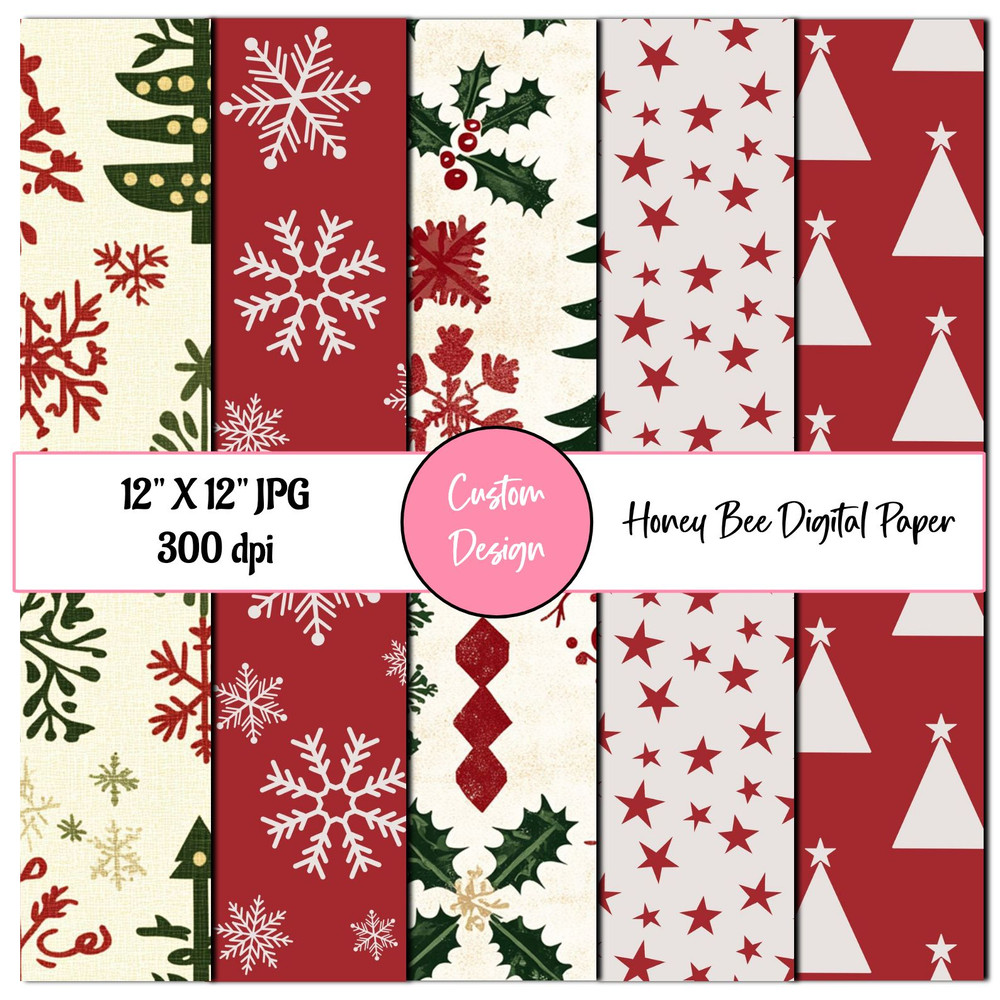 Cozy Christmas Digital Paper Pack Holiday Backgrounds Christmas Patterns Scrapbook Paper Festive P 0