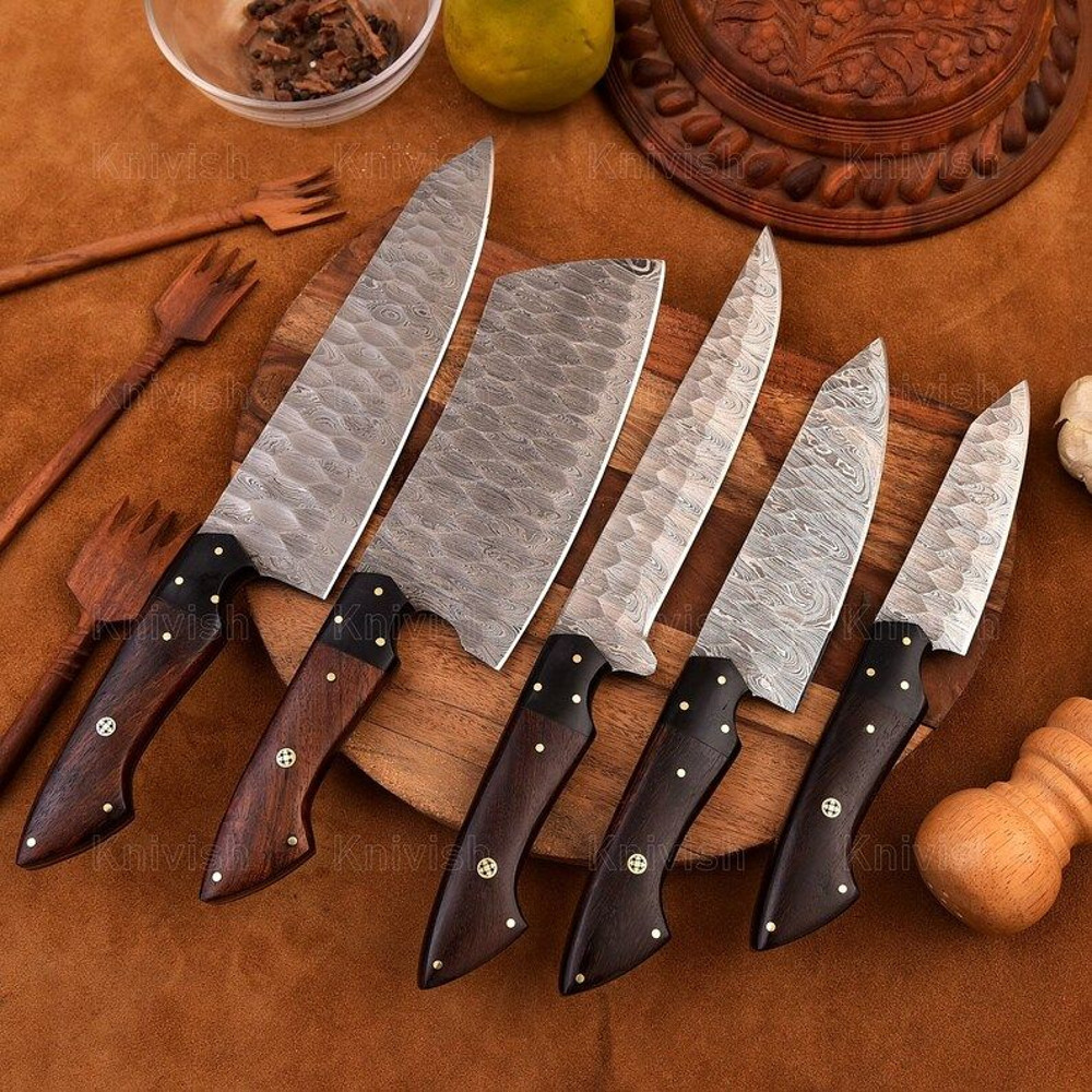 Hand Forged Chef Set 5 Pc Kitchen Knives Chef Knife Set Chef Set CHRISTMAS Gift GROOMSMAN Gift 0