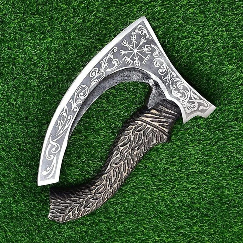 Hand Forged Pizza Cutter In Viking Style Axe Handmade Damascus Steel Blade Kitchen Essential 0