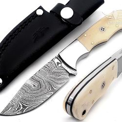 damascus hunting knife - fixed blade handmade skinner with sheath - 7.5 inch survival knife great for camping knife