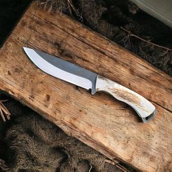 hunting knife with deer antler handle special outdoor knife ,hunting knife and knife sheath fathers day gifts
