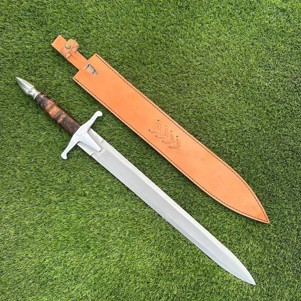 Medieval Sword Hand Forged 30 J2 Steel Blade Resin Handle  Leather Scabbard 1